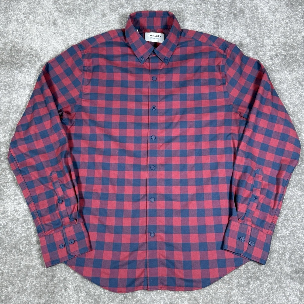 Twillory Shirt Men's‎ Medium Red Plaid Long Sleeve Button Up Untuckable